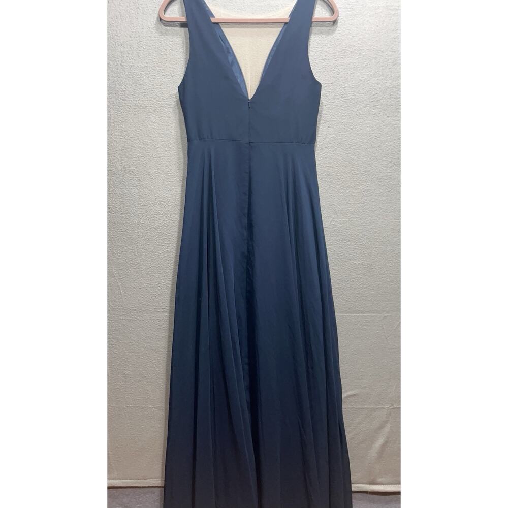 Jenny Yoo Collection Navy Deep V Neck Pleated Chiffon Maxi Dress Gown Sz 4 $285 - Picture 7 of 15